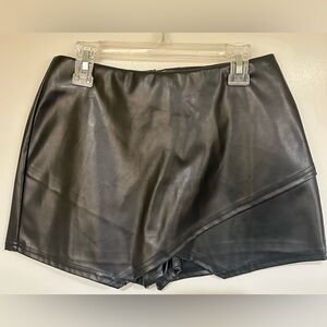 Black Faux Leather Women's Skort